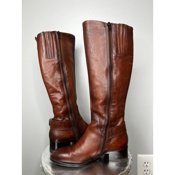 Aldo Brown Leather Knee-Length Riding Boots With Side Zipper Size 6 - Picture 9 of 16